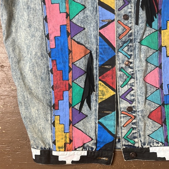 Vintage 90's hand painted jordache denim jacket southwest cow print - Picture 9 of 14